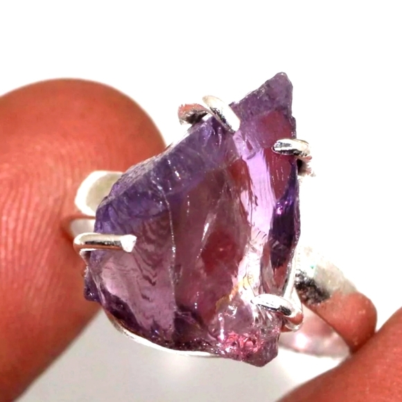 Unbranded Jewelry - NEW 925 Silver Plated Amethyst Rough Natural Gemstone Ring Jewelry US Size 7.5